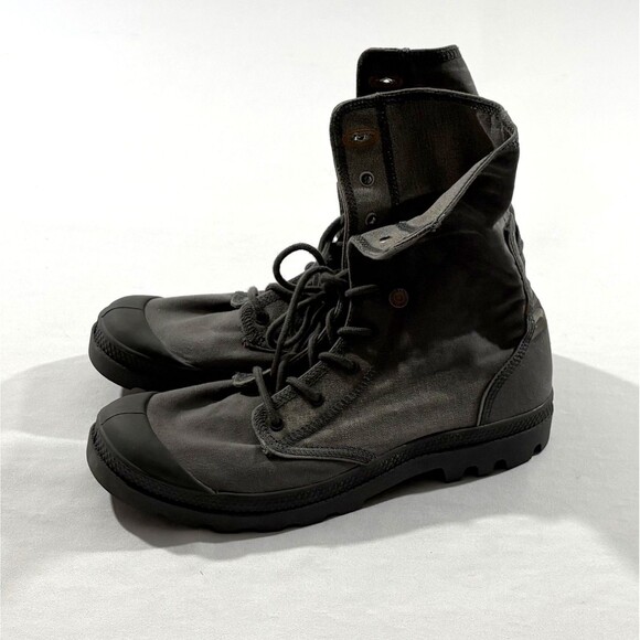 Palladium Gray Baggy City Shell Canvas Fold Over Lace Boots Mens Shoes Sz 11.5